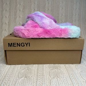 Mengyi Faux Fur Cross Fluffy Memory Foam Plush Slippers